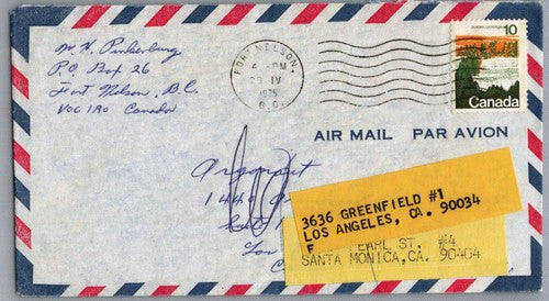 Canada Cover Fort Nelson BC to forwarded LA via Santa Monica ZAYIX 0324M0169