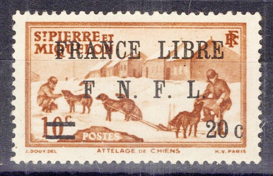 St. Pierre and Miquelon 249 MH 20c on 10c Dog Sled surcharge ZAYIX 1223S0022