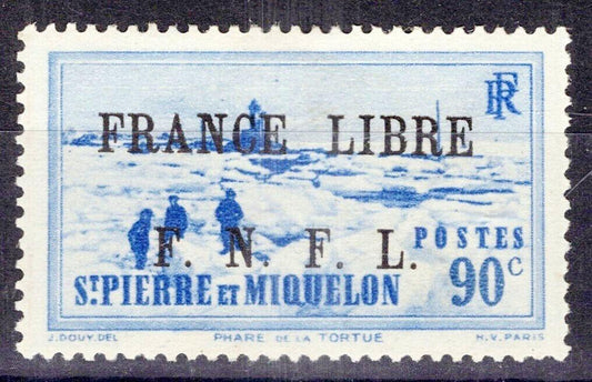 St. Pierre and Miquelon 258 MH 90c ultra Tortue Lighthouse ovpt ZAYIX 1223S0019