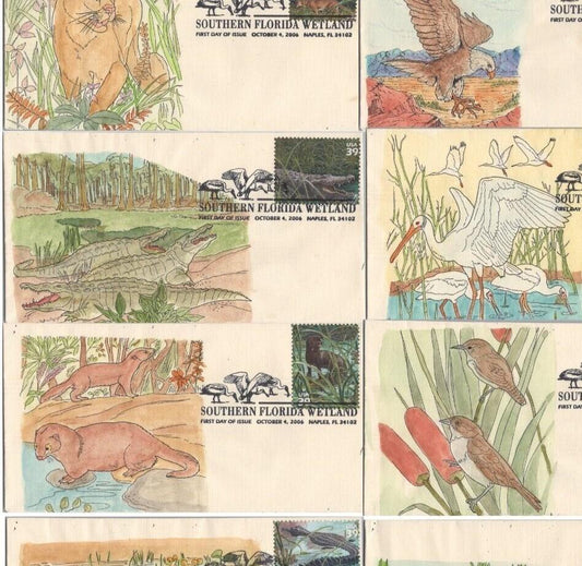 US 4099 SMB Cachets 10 hand-colored FDC Florida Wetlands birds ZAYIX 120622SM23