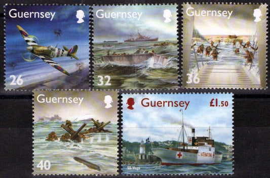 Guernsey 827-831 MNH WWII D-Day Ships Aviation ZAYIX 080323SM94M