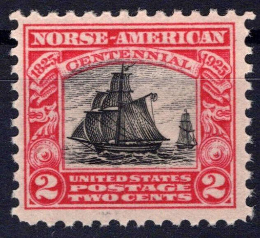 US 620 MNH VF G80 2c Carmine & Black Norse American Issue Ship ZAYIX
