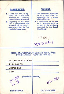 South Africa Registered Cover with Christmas Seals - Oosterveld - Seconuda ZAYIX