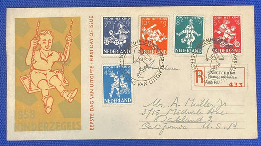 ZAYIX 1958 Netherlands B326-B330 / Mi 723-727 / NVPH E36 FDC children playing