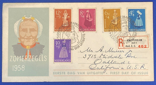 ZAYIX 1958 Netherlands B321-B325 / Mi 712-718 / NVPH E34 FDC Traditional Costume
