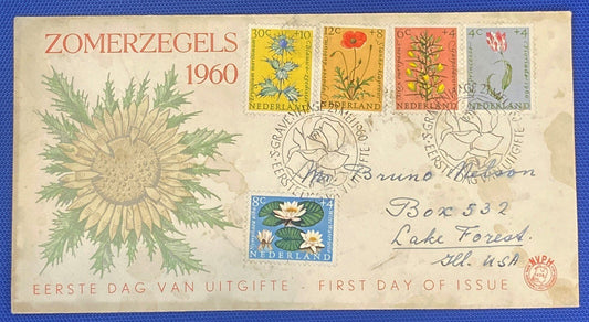 ZAYIX 1960 Netherlands B343-B347 / Mi 746-750 / NVPH E43 FDC Flowers Poppy Tulip