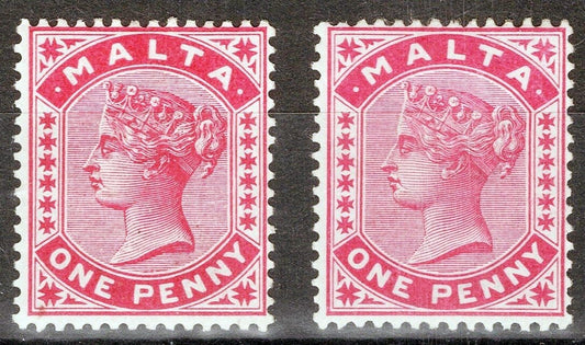 Malta 9 & 9a MH 1p car rose, 1p rose Queen Victoria Royalty ZAYIX 080522S04