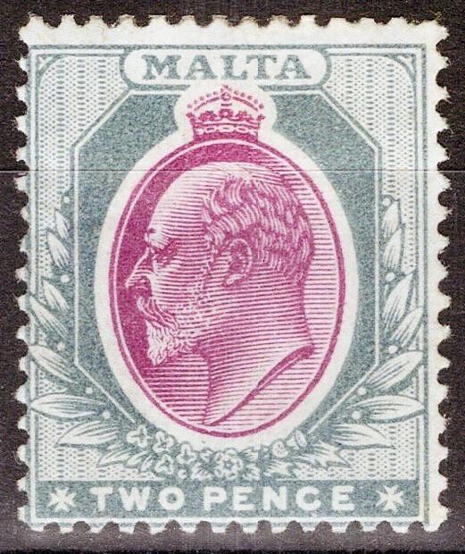 Malta 23 MH 2p gray & red vio King Edward VII Royalty Zayix 080522S17