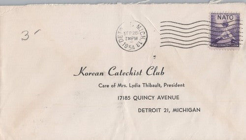 ZAYIX US Cover Korean Catechist Club Detroit machine cancel NATO 0324M0267