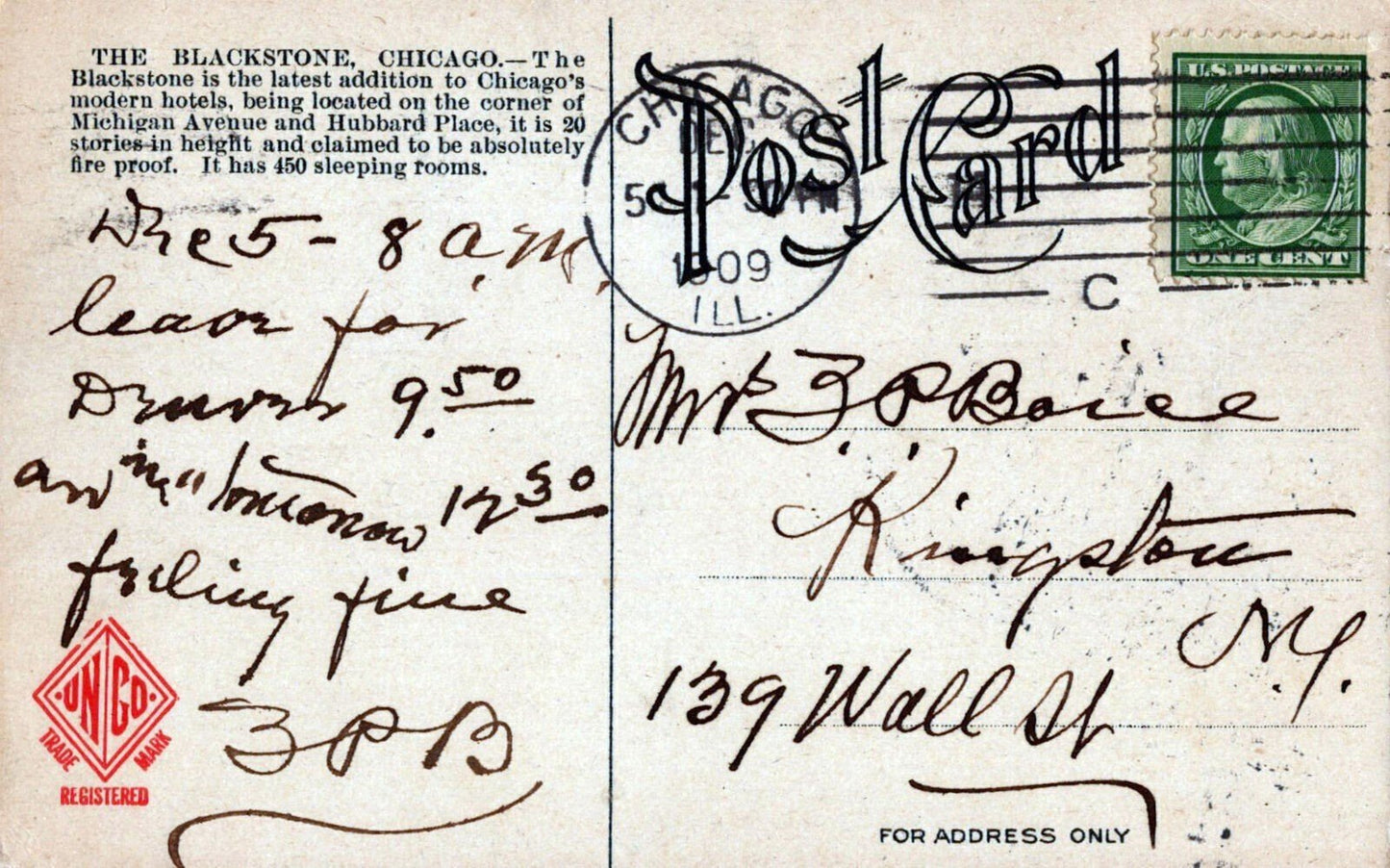 Hotel Blackstone, Chicago, Illinois c1909 0324M0209 ZAYIX Postcard