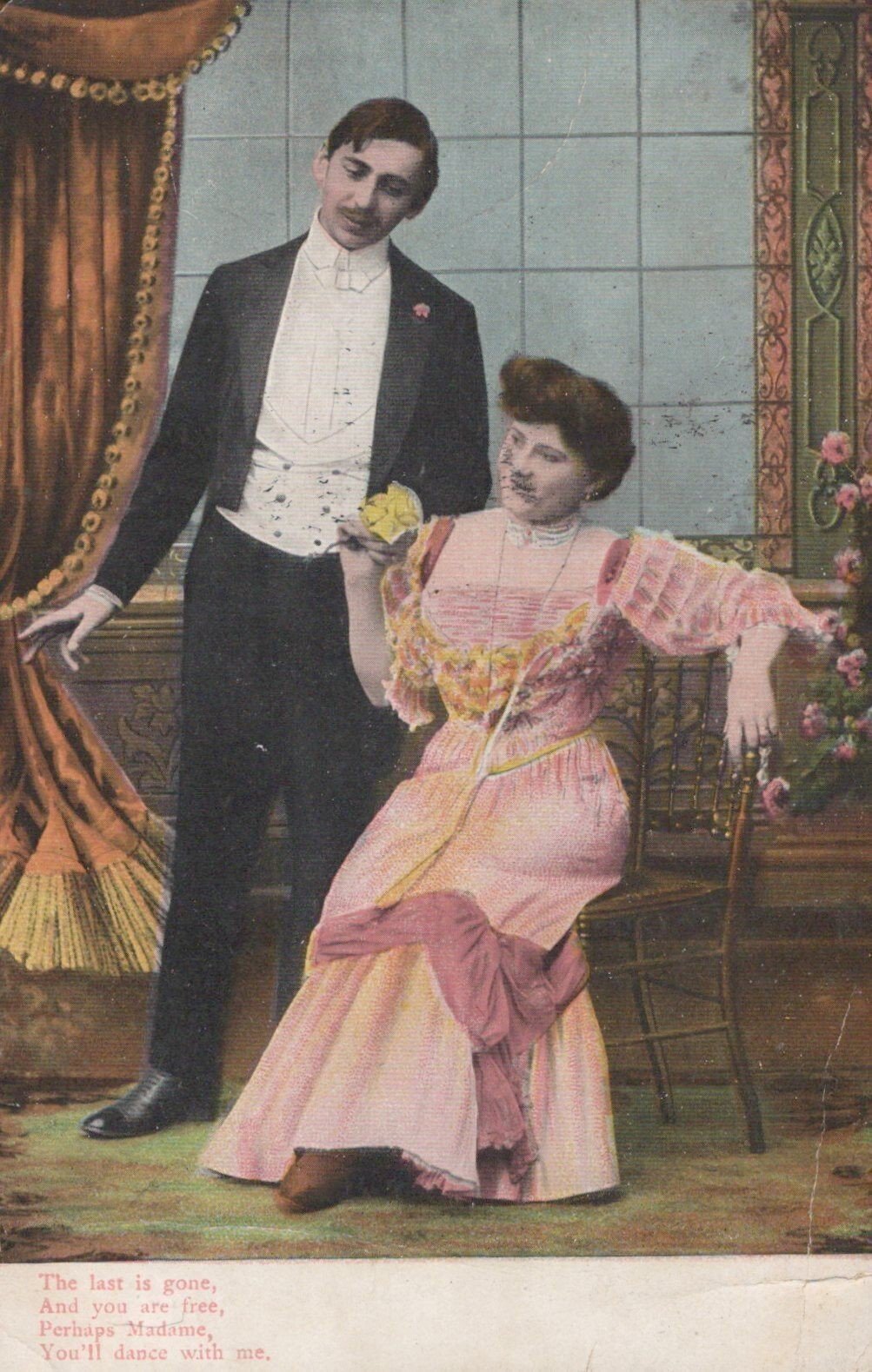 Romantic Couple Last Dance closed tear bottom right US Postcard ZAYIX 0324M0332