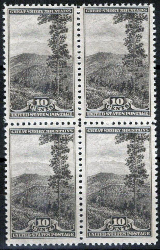 US 749 MNH VF block of four 10c Great Smoky Mountains N Park ZAYIX