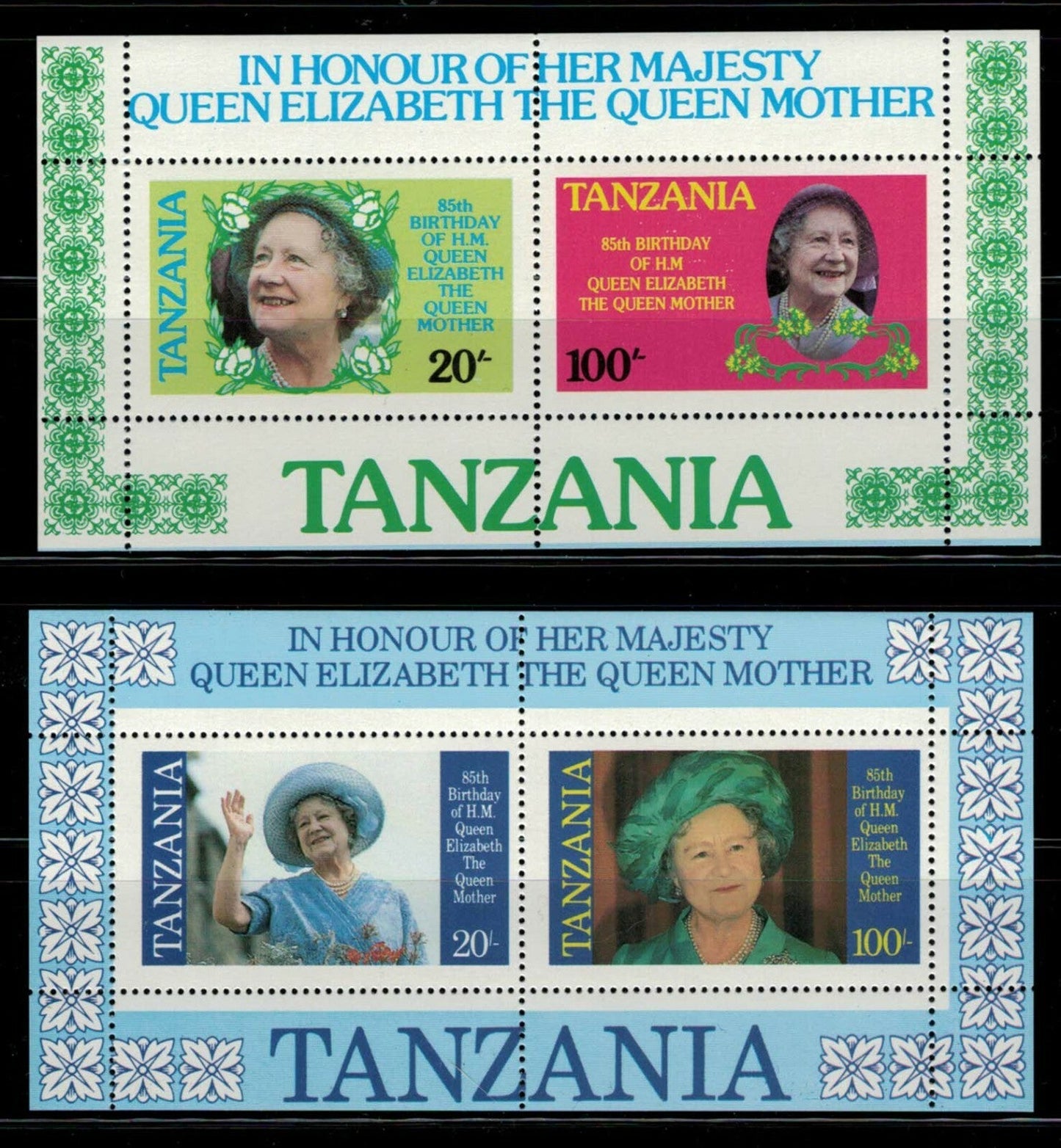 Tanzania 269a / 270a MNH souvenir sheets - Queen Mother's Birthday ZAYIX