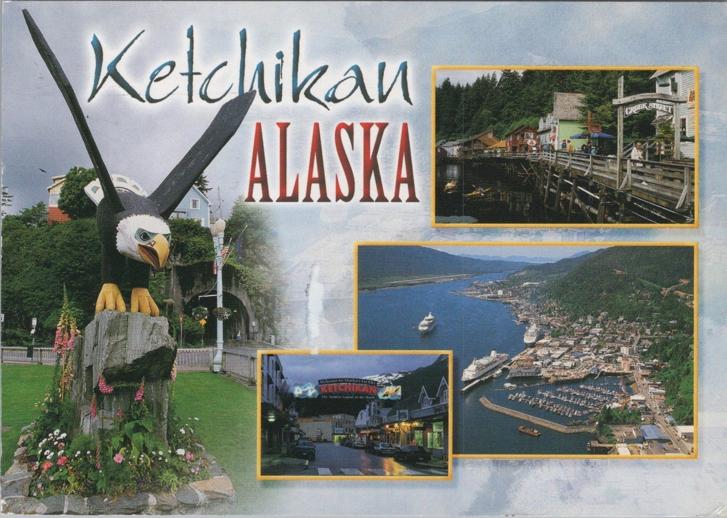 Ketchikan Alaska Four View Bald Eagle Harbor Ships Postcard ZAYIX 090222PC62