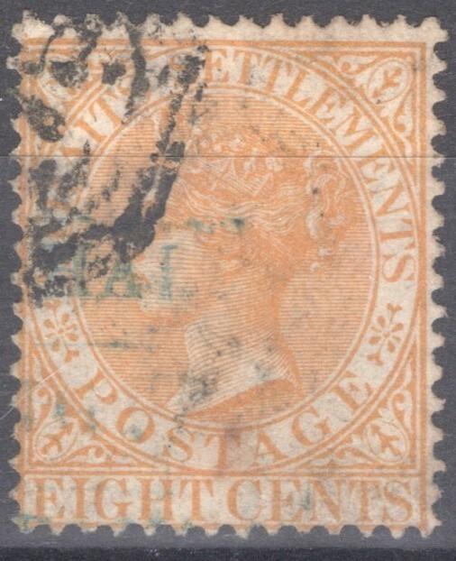Straits Settlements 13 Used 8c yellow Royalty Queen Victoria ZAYIX 092922S165