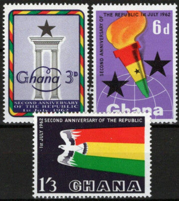 Ghana 121-123 MNH Birds Map Torch Globe Republic Anniv. ZAYIX 021023S03
