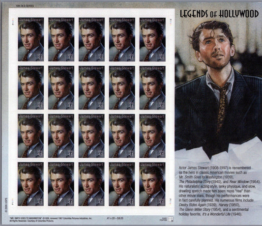 US 4197 MNH Sheet of 20 Jimmy Stewart Legends of Hollywood ZAYIX