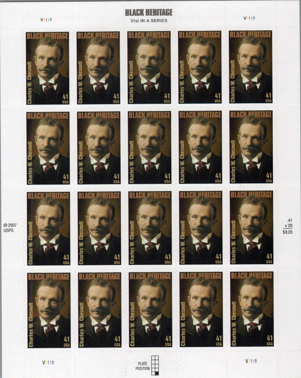 US 4222 MNH Charles W. Chesnutt Writer Black Heritage Sheet ZAYIX