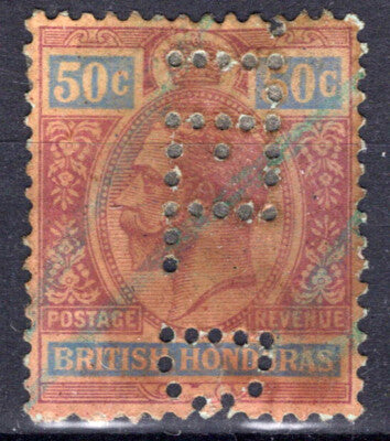 British Honduras 100 Used 50c KG5 Perfin TEL D CV16 ZAYIX 021823S149