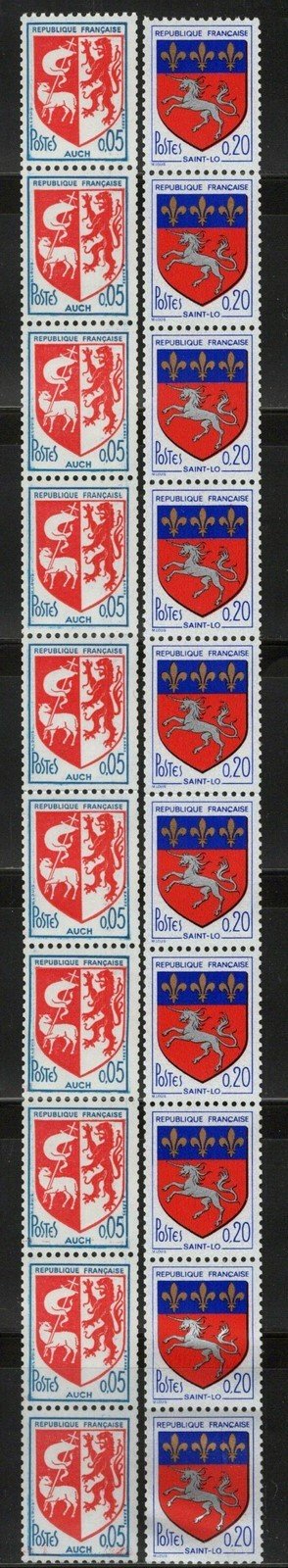 France 1142-43 MNH Coat of Arms Coil Strip w/ control number 032323SM125M