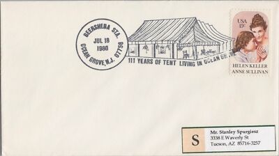 US Event Cover 111 Years Tent Living Ocean Grove NJ Beersheba ZAYIX 050922SM61