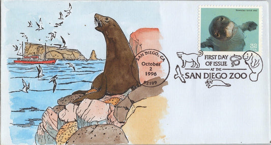 1996 US 3105 FDC Hand Painted SMB Cachet Endangered Hawaiian Monk Seal ZAYIX 050922SM160