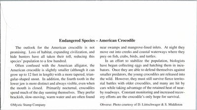 US 3105 FDC Mystic Cachet Endangered Species American Crocodile ZAYIX 050922SM177