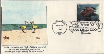 1996 US 3105 FDC Hand Painted SMB Cachet Brown Pelican Birds ZAYIX 051122SM10