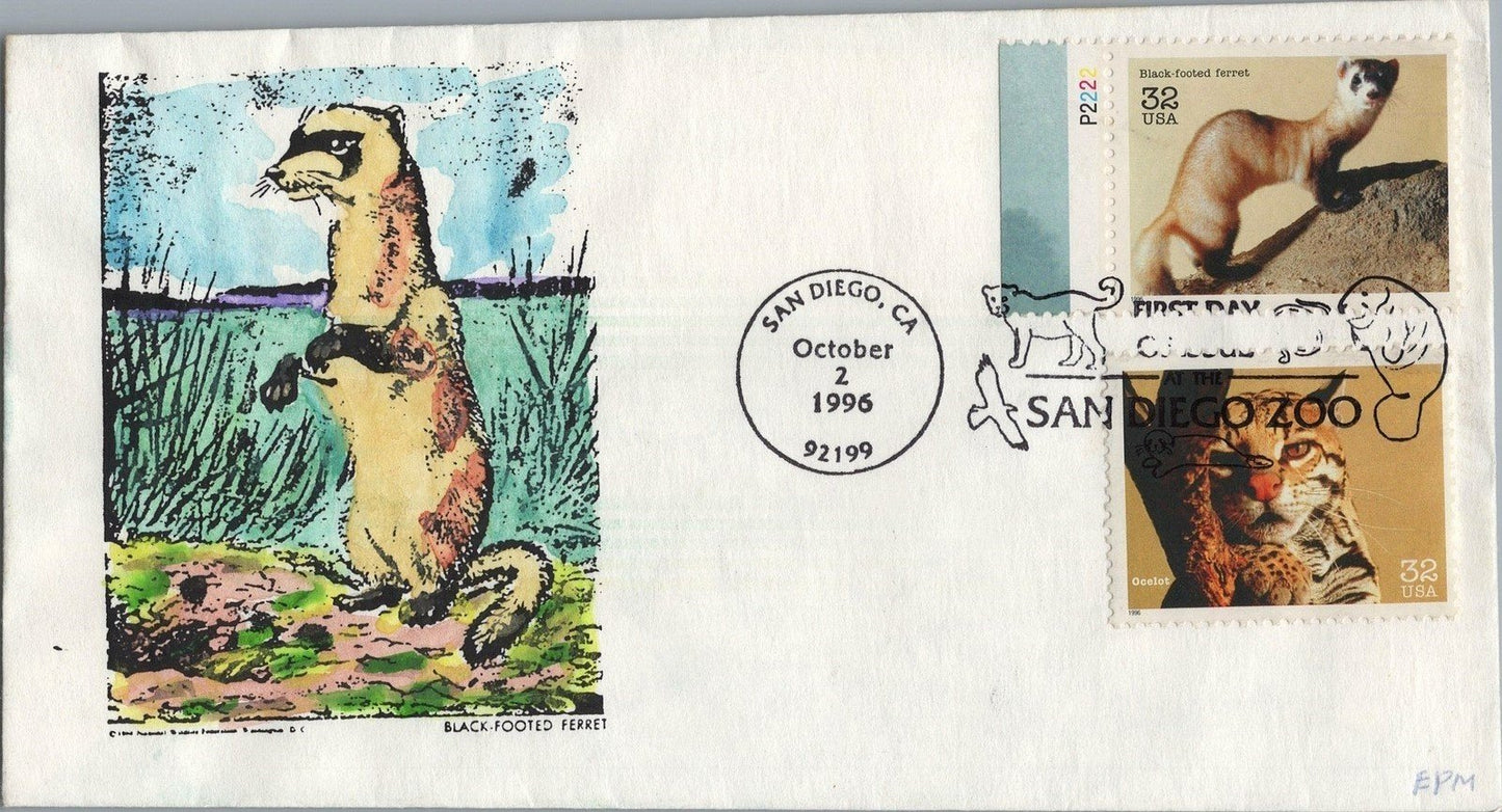 US 3105 FDC Meissner Hand Painted Cachet Black Footed Ferret ZAYIX 051122SM09