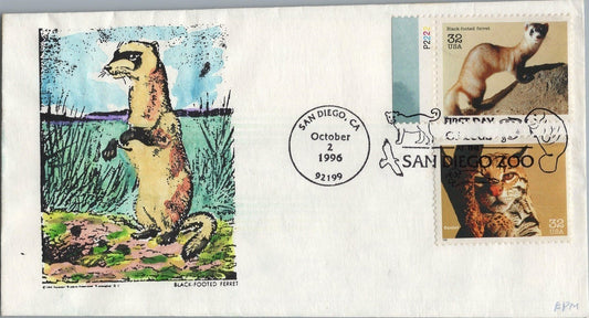 US 3105 FDC Meissner Hand Painted Cachet Black Footed Ferret ZAYIX 051122SM09
