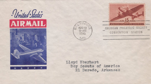 US C28-15 FDC Harry Ioor cachet APS sta 15c brown carmine air ZAYIX 100823USF12