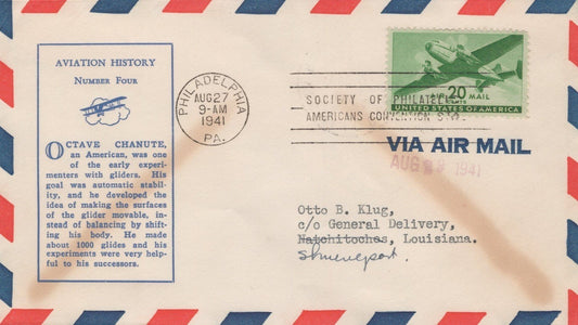 US C29-14 FDC Linprint cachet, Octave Chanute 20c bright green ZAYIX 100823USF21