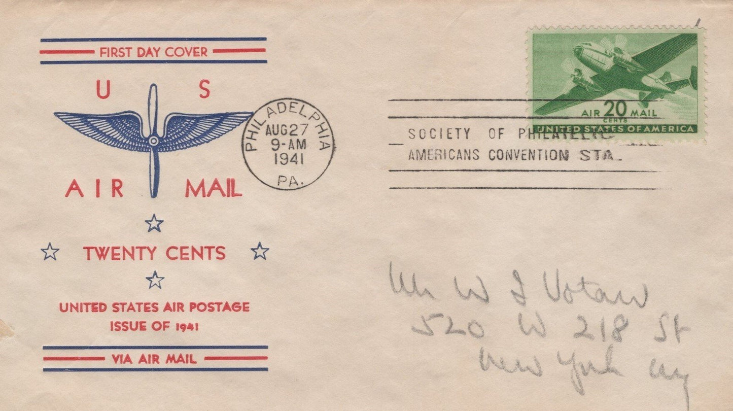 US C29-10 FDC Fidelity cachet Wings & Propeller SPA convention ZAYIX 100823USF23