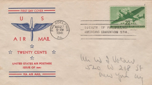 US C29-10 FDC Fidelity cachet Wings & Propeller SPA convention ZAYIX 100823USF23