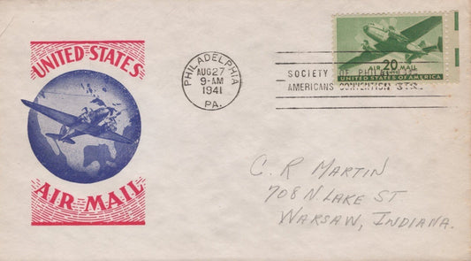 US C29 FDC Henry Ioor cachet Plane over Globe SPA Cancel ZAYIX 100823USF28