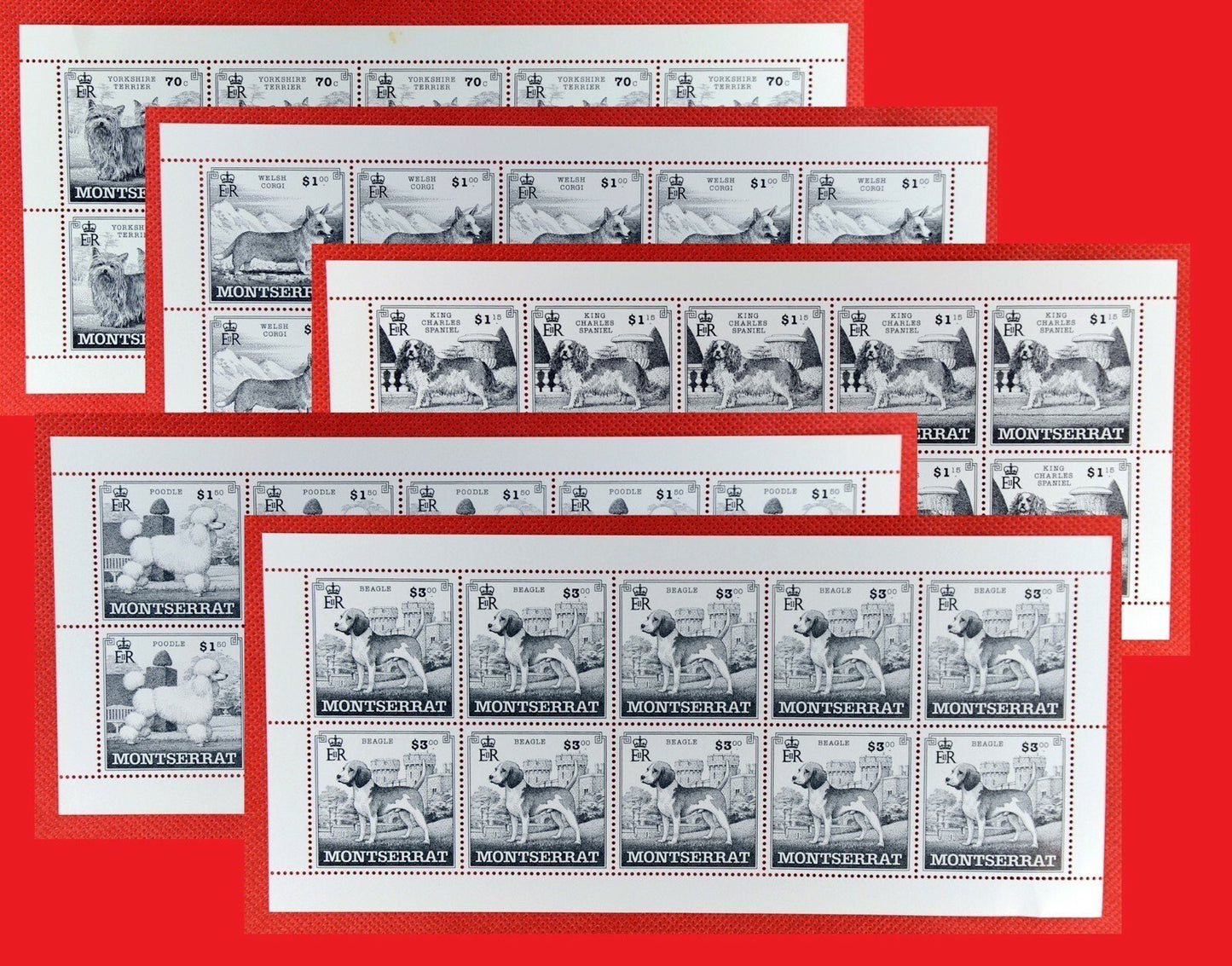 Montserrat 989-993 MNH Dog Breeds Miniature Sheets CV $153 ZAYIX