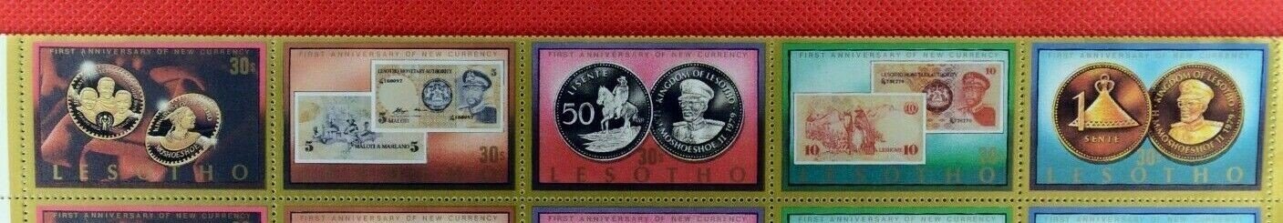 Lesotho 525a MNH 1986 Strip of 5 Coins and Currency ZAYIX