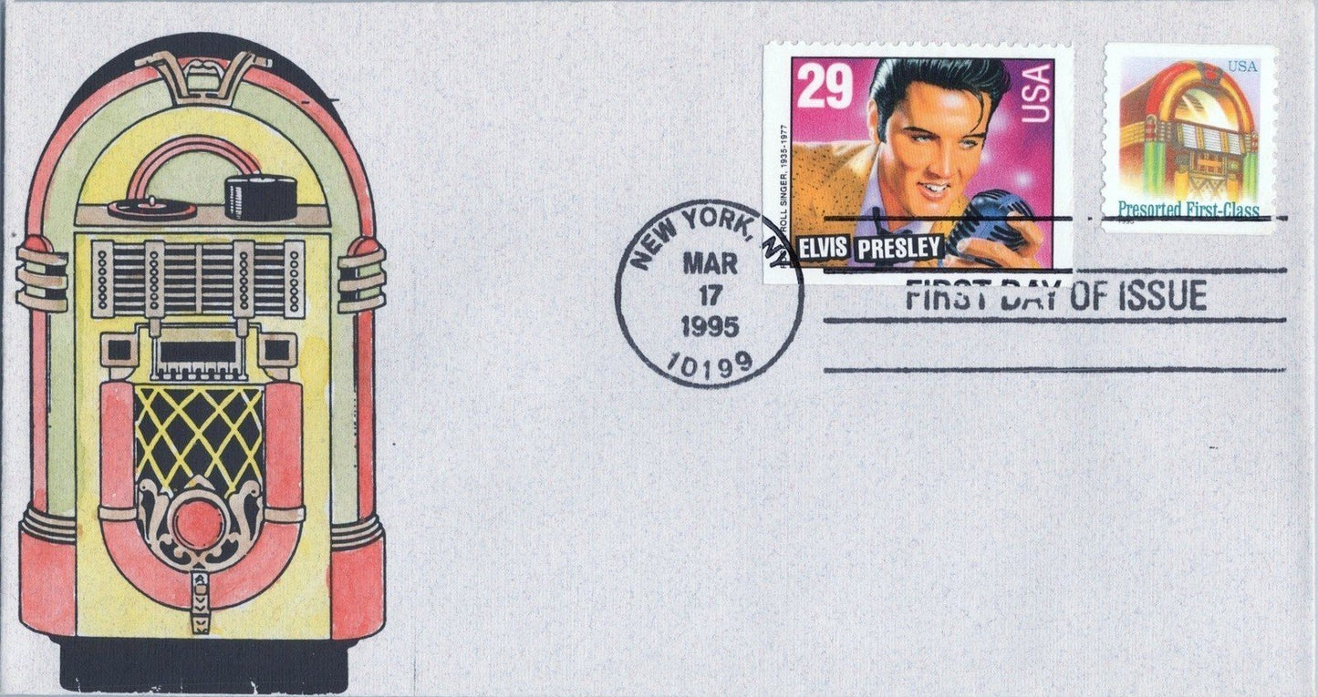 US 2911 FDC Jukebox with Elvis Presley 2731 Hand Painted SMB Cachets ZAYIX 060722SM01