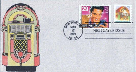 US 2911 FDC Jukebox with Elvis Presley 2731 Hand Painted SMB Cachets ZAYIX 060722SM01
