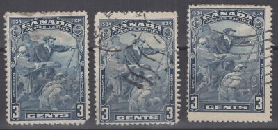 Canada 208 used 1934 Cartier's Arrival at Quebec - 3 stamps - ZAYIX 060222S101