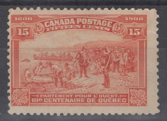 Canada 102 MNG 1908 15c red orange Quebec Tercentenary ZAYIX 060222S91