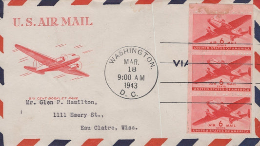 US C25a-25 FDC Fidelity Stamp cachet 6c bklt pane back damage ZAYIX 101223USF14
