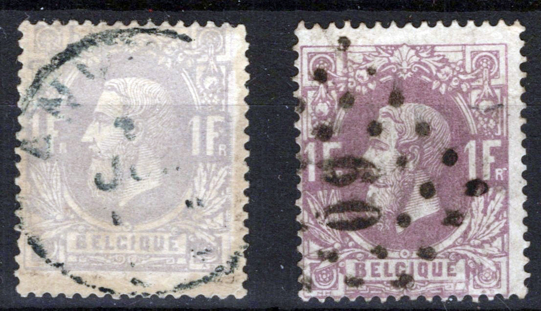 Belgium 36 & 36a Used FVF dull & rose lilac 1fr Zayix Stamps 0325S0223
