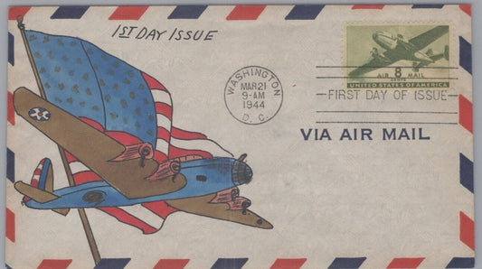 US C26-11 FDC Gladys Adler hand-painted cachet 8c airmail ZAYIX 101323USF02