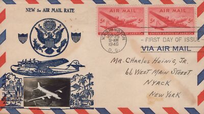 US C32-15 FDC WG Crosby photo cachet 5c Skymaster pair ZAYIX 101323USF10