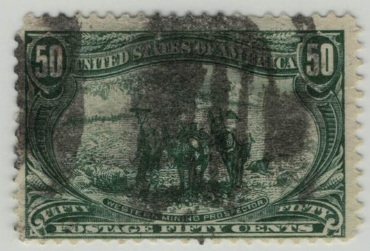 US 291 Used VG 50c sage green Trans-Mississippi tiny thin CV$175 ZAYIX 1223X0053