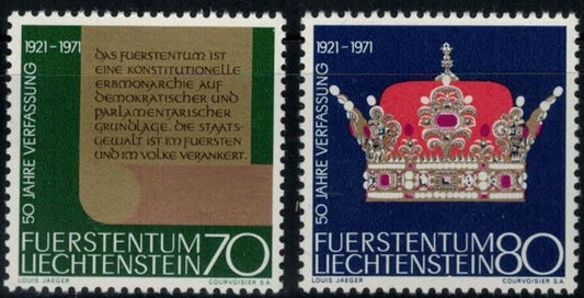 ZAYIX Liechtenstein 489-490 MNH Royalty History Crown & Constitution 031822S14
