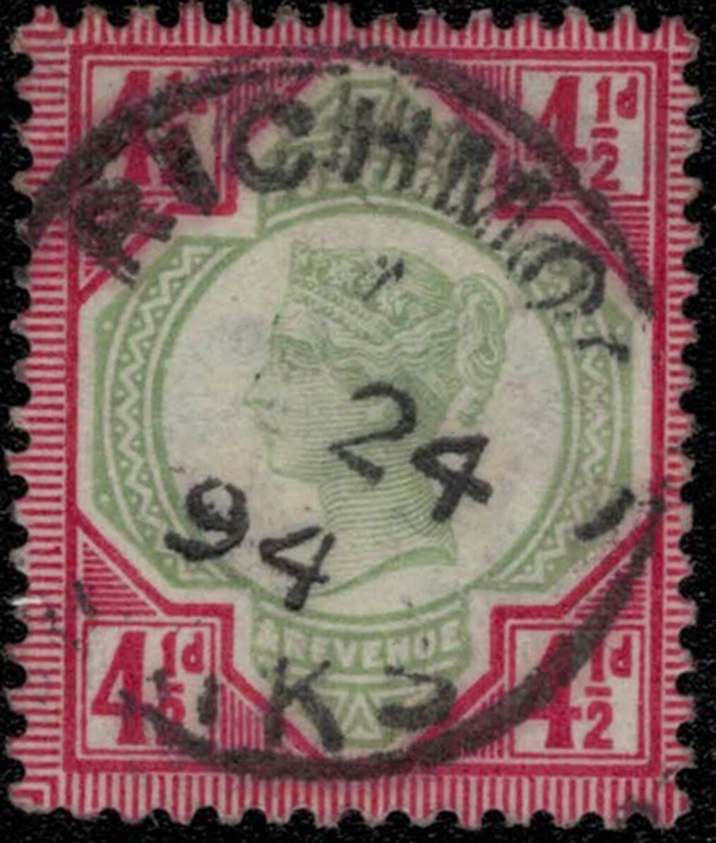 Great Britain 117 used 1892 4 1/2p carmine rose & grn, Victoria ZAYIX 031922S13