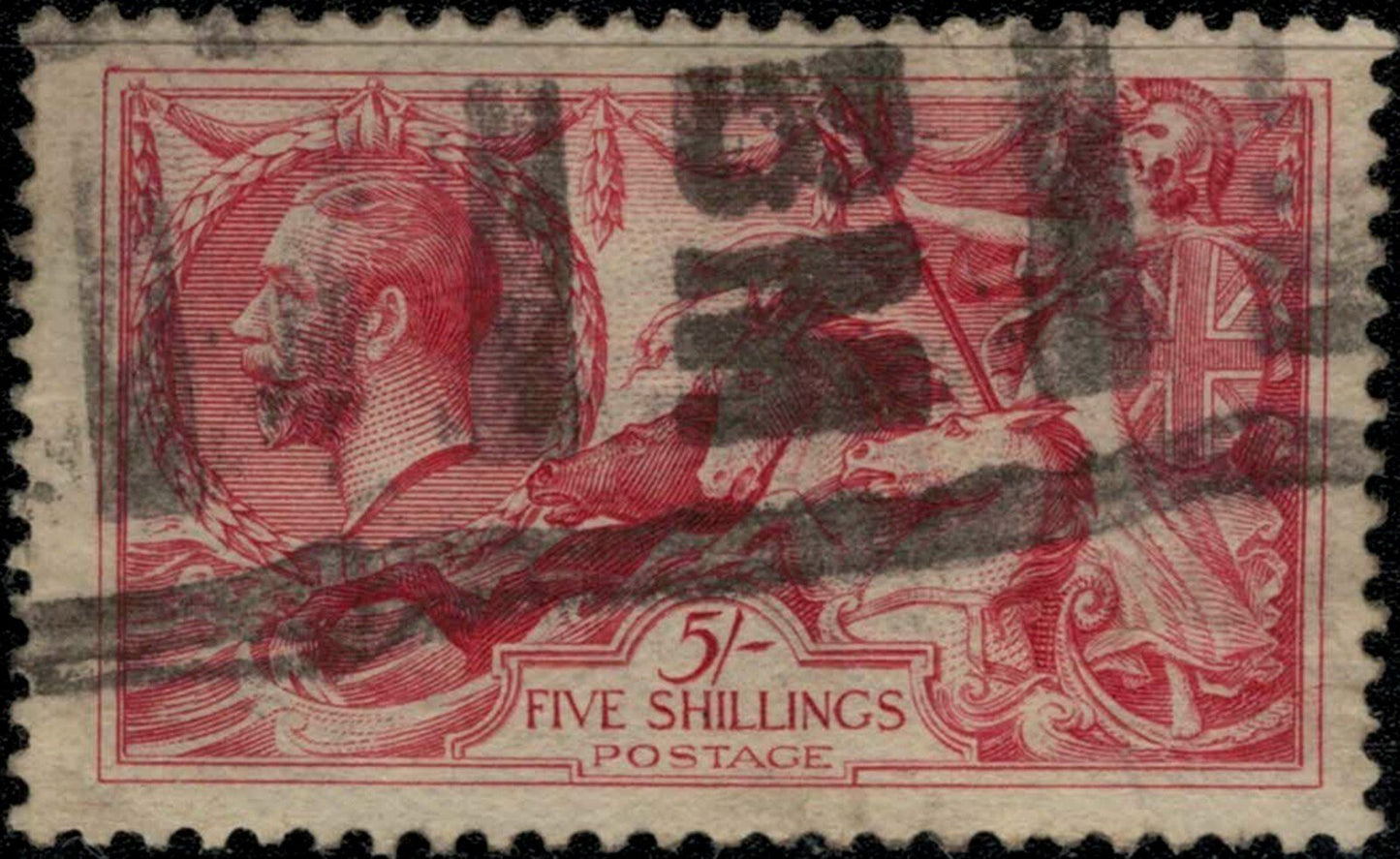 Great Britain 174 used 1913 5sh rose carmine Waterlow Seahorse ZAYIX 032122S89