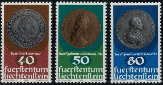 ZAYIX Liechtenstein 654-656 MNH Humanistic / Coins on Stamps 031822-S12